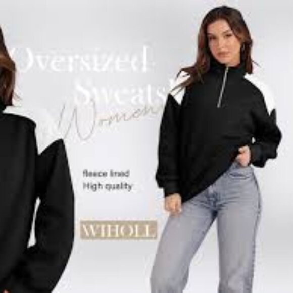 Black Quarter Zip Sweatshirt Pullover Fleece Collared Sweatshirt Size L - Picture 1 of 10